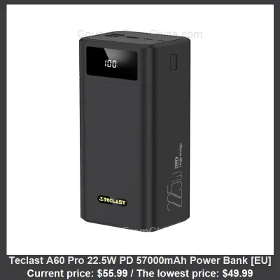 n____S - Teclast A60 Pro 22.5W PD 57000mAh Power Bank [EU]
Cena: $55.99 (najniższa w...