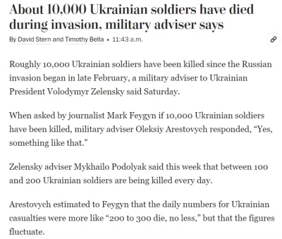 waro - Coraz wyższe liczby zabijanych Ukraińców. Teraz Arestowicz mówi już o 200-300 ...