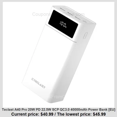 n____S - Teclast A40 Pro 20W PD 22.5W SCP QC3.0 40000mAh Power Bank [EU]
Cena: $40.9...