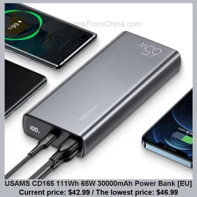 n____S - USAMS CD165 111Wh 65W 30000mAh Power Bank [EU]
Cena: $42.99 (najniższa w hi...