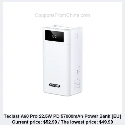 n____S - Teclast A60 Pro 22.5W PD 57000mAh Power Bank [EU]
Cena: $52.99 (najniższa w...
