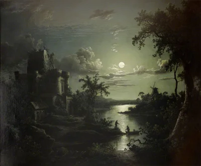 Hoverion - Sebastian Pether 1790-1844
Moonlit River Landscape with a Castle, a Windm...
