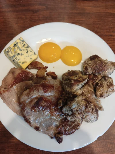 luk04330 - #carnivore
#keto

Obiad do oceny ;)

Karkówka, wątróbka, ser lazur, żółtka...