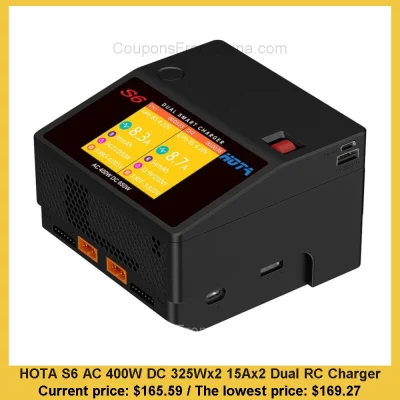 n____S - HOTA S6 AC 400W DC 325Wx2 15Ax2 Dual RC Charger
Cena: $165.59 (najniższa w ...