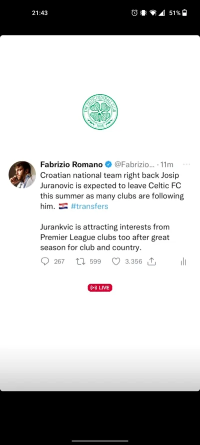 kwmaster - Romano podaje że Juranovic może trafić do Premier league. Ciekawe czy Legi...