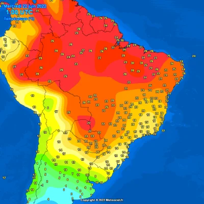 JoeShmoe - Temperatury w 1 dniu zimy w Ameryce Południowej. #ciekawostki #mapporn #am...