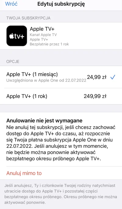 pawelczixd - Miałem roczny bezpłatny dostęp do Apple TV+. Kończy się 26.07.2022. Dzis...