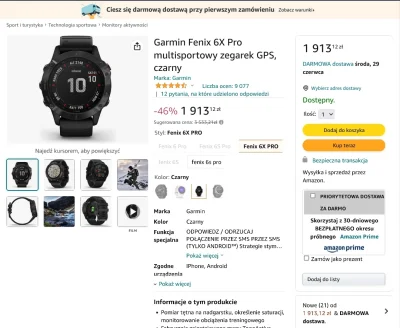 s.....i - Jak ktoś był zainteresowany zakupem zegarka Garmin Fenix 6X Pro to teraz je...