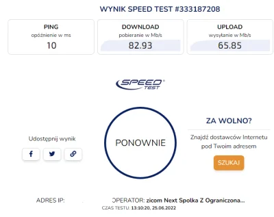 Kutalongest - wynik speedtestu jak coś