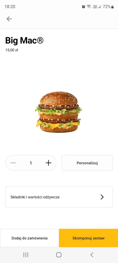 Kiszone_ogorki - @pss8888: w uber eats jest drożej. W appce McDonald w Warszawie 15zł