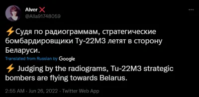 Rafal1993 - Sądząc po radiogramach, bombowce strategiczne Tu-22M3 lecą w kierunku Bia...
