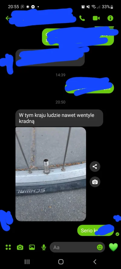 Meseser - Mojej dziewczynie ukradli... wentyl do rowera. 

Nie rower, nie kolo. Wen...