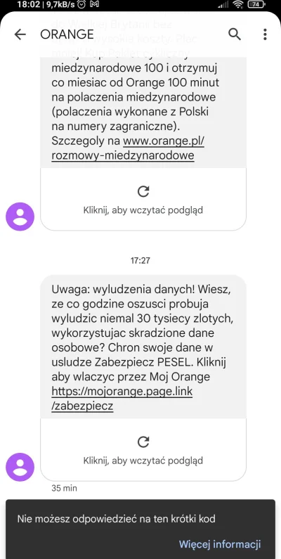 kieratek - Czy ktoś właśnie podszył się pod Orange i wysłał #SMS z linkiem do scamowa...