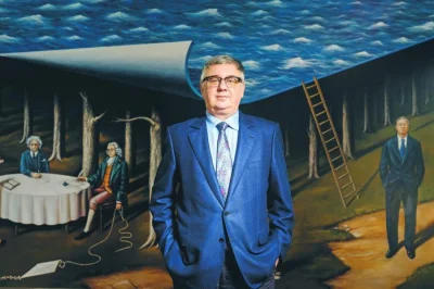 archubuntu - Janusz Filipiak posiada obraz, na którym stoi obok Newtona, Einsteina i ...
