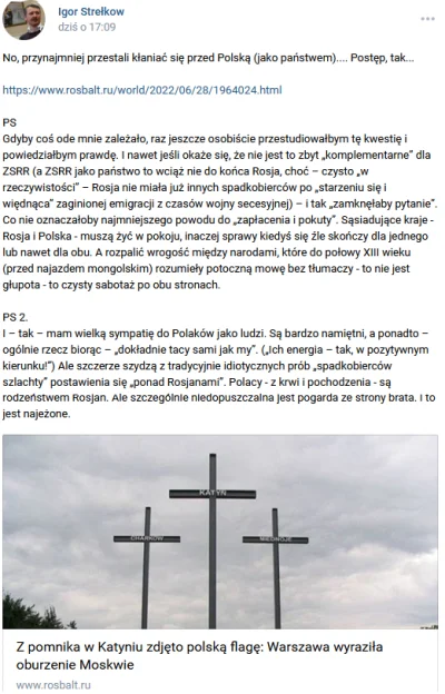 k.....k - #wojna #rosja #ukraina #polska
Igor Strełkow napisał post o Polsce i Katyn...