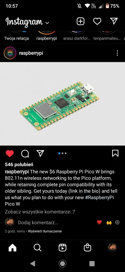 j.....r - #raspberrypi 
Raspberry Pi Pico dostało wersję z modułem wifi
