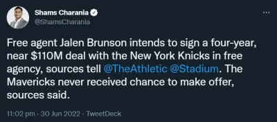 piotr-zbies - 110 mln / 4 lata dla Brunsona od Knicks 
Dallas nie miało możliwości z...