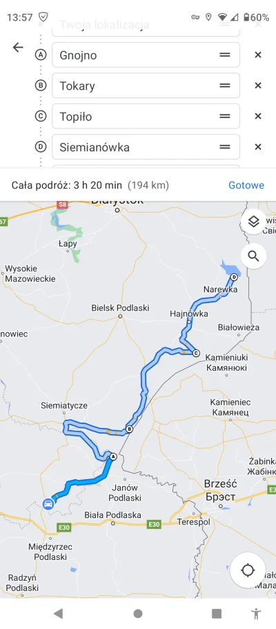 Blueweb - Plan na jutro. Moja trasa idzie trochę inaczej. Ważne żeby ominąć Białowież...