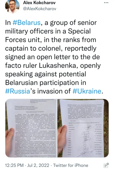shmatshiage - Podobno wyciekniety list białoruskich oficerów do Łukaszenki, przeciwny...