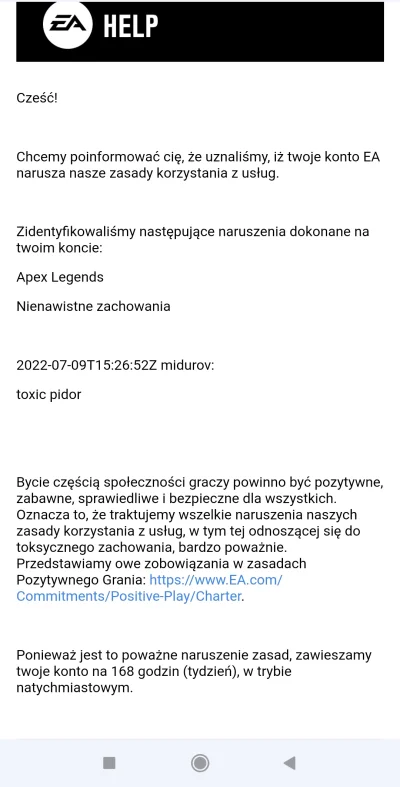 Md12 - EA to jest absurd. Dostałem zawieszenie konta za "nienawistne zachowania" na 7...