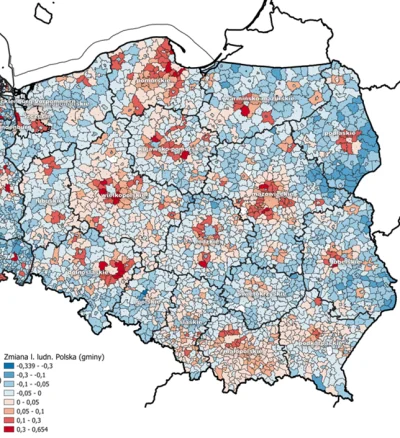 JaRuX - Zmiana liczby ludności w PL w układzie gmin 2010-2021
self made