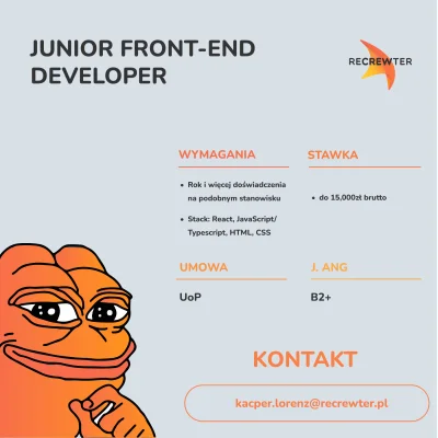 reCREWter - Drogie Mireczki

Mam dla was krótką ofertę dla Junior Frontend Develope...