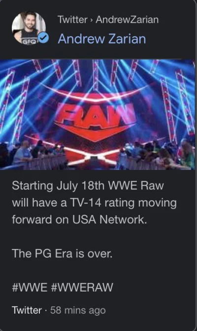 LlamaRzr - Od 18 lipca RAW PG -> TV-14 na USA Network.
Raczej nie ma to większego zn...