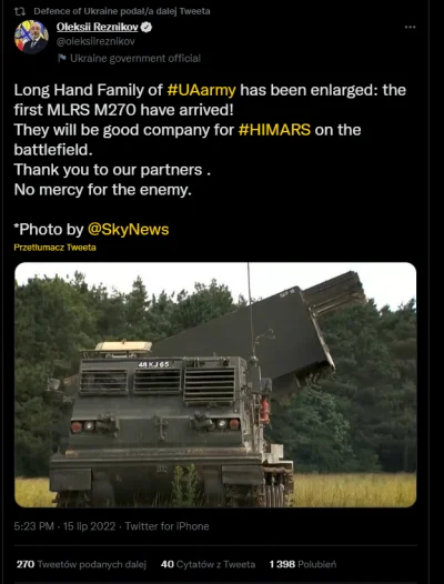 mel0nik - Pierwsze M270 już na Ukrainie. 
#ukraina #rosja #wojna