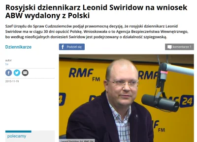 Kryspin013 - > @Emigrant1 Swiridow nie został wydalony z Polski. Po prostu nie przedł...