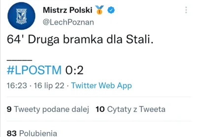 rutkins - #pilkanozna #ekstraklasa

Mistrz Polski - Stal Mielec 0:2 jak to brzmi ekst...