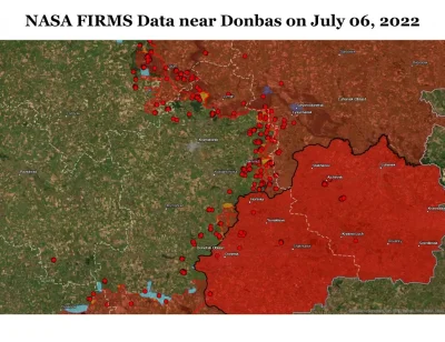 JanLaguna - Porównanie ostrzału w Donbasie (czerwone kropki) w dniach 6 i 10 lipca, ź...