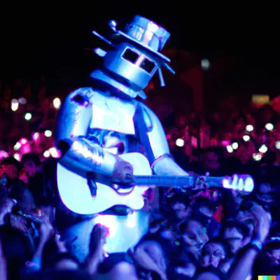 proce55or - 3. A photo of robot wearing a cosmic outfit and playing a guitar on Goa w...