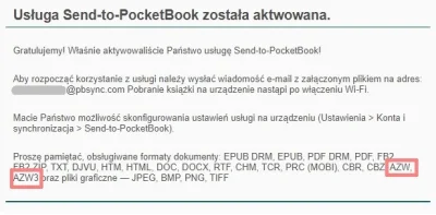 Cyfranek - Usługa Send-to-PocketBook akceptuje już e-booki z rozszerzeniem AZW3: http...