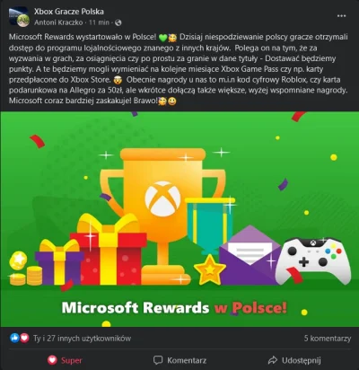 pablonzo - Wow, Microsoft wprowadził u nas Microsoft Rewards!
Od dzisiaj zbierane pu...