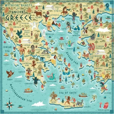 Thronstahl - Mapa stworów z mitologii greckiej z miejscami ich występowania.
#mitolog...