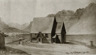 grlux - kościól parafialny nad jeziorem Vangsmjøsa, stan w 1841. W tymże roku kościół...