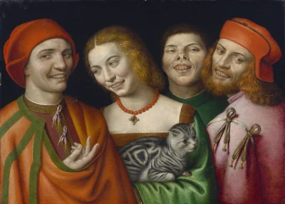 cheeseandonion - >Three Man with a Woman Holding a Cat, 16th century - by Giovanni Pa...