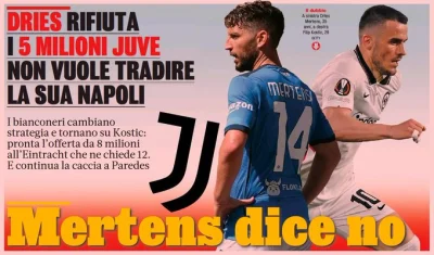 Minieri - La Gazzetta: Mertens odrzucił propozycję Juve ze względu na kibiców Napoli,...