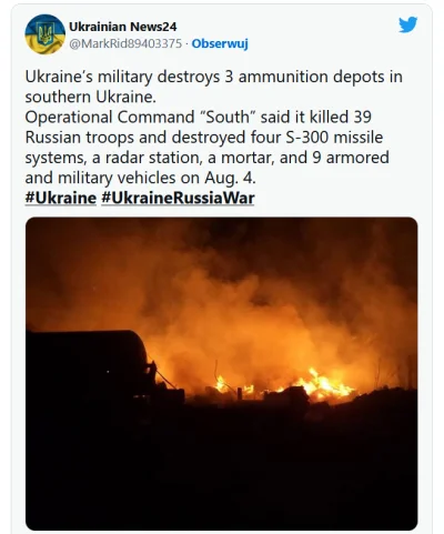 piaskun87 - >Raport ukraińskiej armii: Ukraińcom udało się zniszczyć 3 składy amunicj...