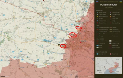 JanLaguna - Sytuacja na froncie donieckim. Czerwonymi okręgami zaznaczyłem Marinkę, P...