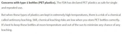 well_being - "The FDA has declared PET plastics as safe for single and repeated use."
