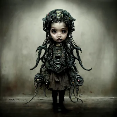 strozcnoty - bizzare little girl, biomechanical, abandoned, cthulhu, horrifying, cree...