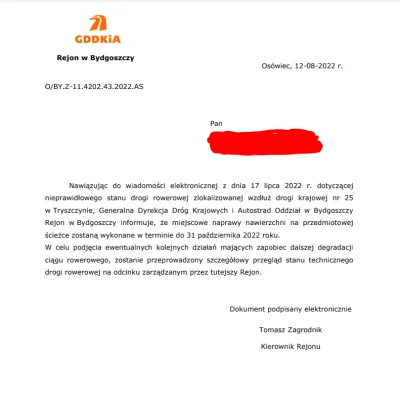 AndrzejDudaKrolemJest - Napisałem do #gddkia w sprawie mogącego powodować sytuacje ni...