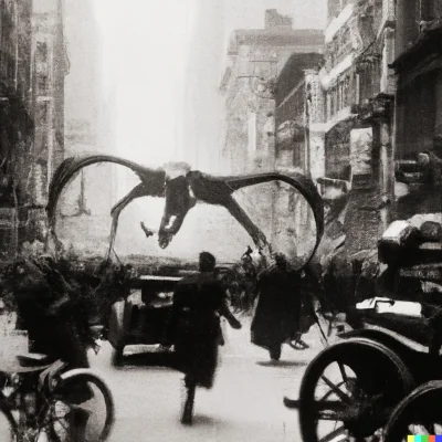 tadocrostu - DALLE-2 "old black and white photo, 1913, depicting a xenomorph from the...