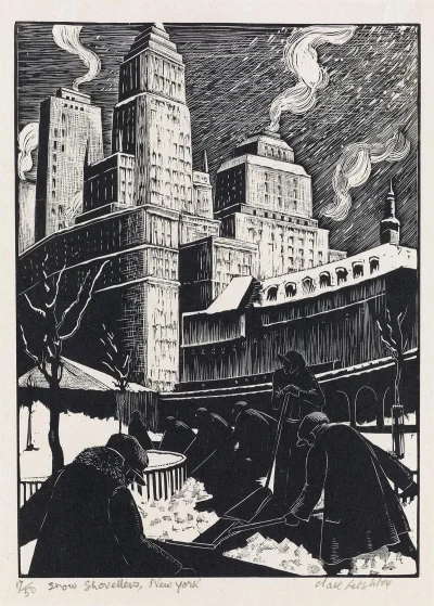 myrmekochoria - Clare Leighton, Odśnieżanie śniegu, Nowy Jork, lata 20. albo 30. XX w...