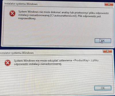 ojacie169 - Hej, 
próbuję zainstalować Win 10 PRO na nowym PC. Wyskakuje błąd Porduc...