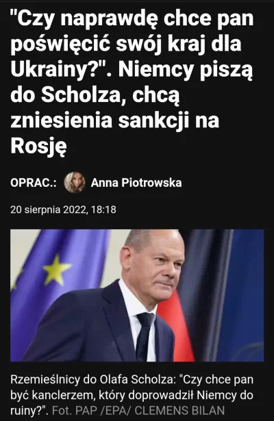 Grooveer - Zaczyna się powoli coraz większa presja na Scholza by wycofał się z sankcj...