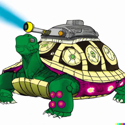 Antybristler - Żółw z zaawansowanym technicznie pancerzem i działem laserowym na grzb...