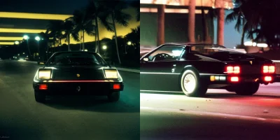 tadocrostu - Sony Crocket drives a black Ferrari at night in Miami in the 1980s --bet...