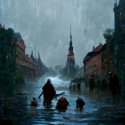 SerTrapistow - "Wrocław dwarf, flood, rain"
#wroclaw #midjourney